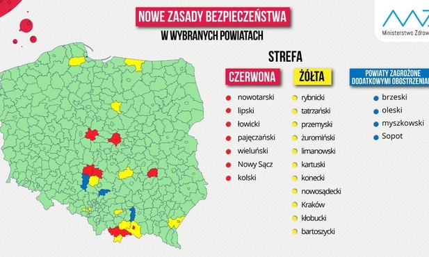 Ministerstwo zdrowia: powiat rybnicki wchodzi do żółtej strefy. Pszczyna, Żory i Ruda Śląska bez obostrzeń