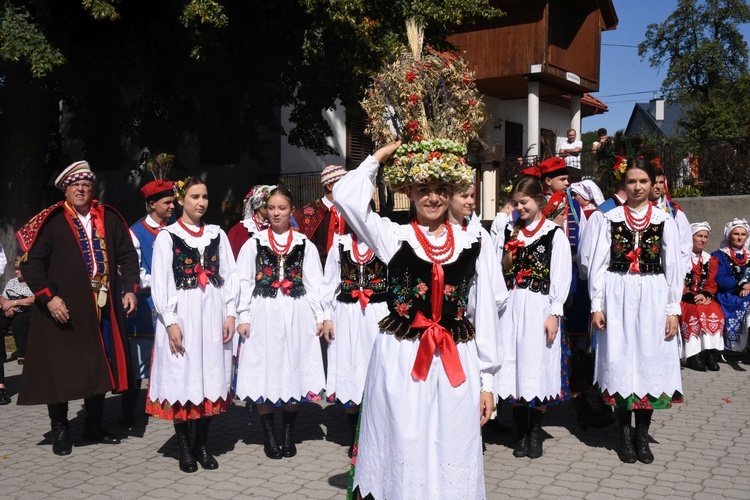 Dziewczyna - przepiórka prowadziła dożynkowy korowód.