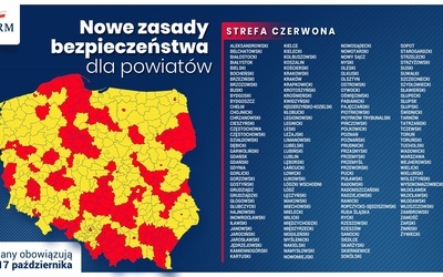 W strefie czerwonej znajdzie się 152 powiatów, czyli prawie połowa Polski