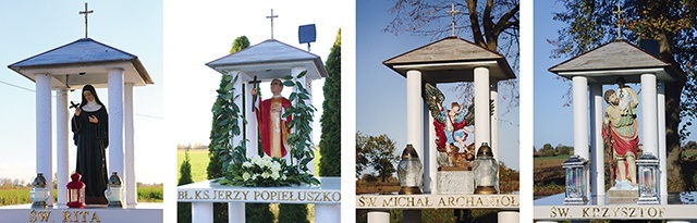 ▲	Święta Rita, bł. ks. Jerzy Popiełuszko, św. Michał Archanioł i św. Krzysztof spoglądają na cieplicką świątynię i opiekują się mieszkańcami wspólnoty.