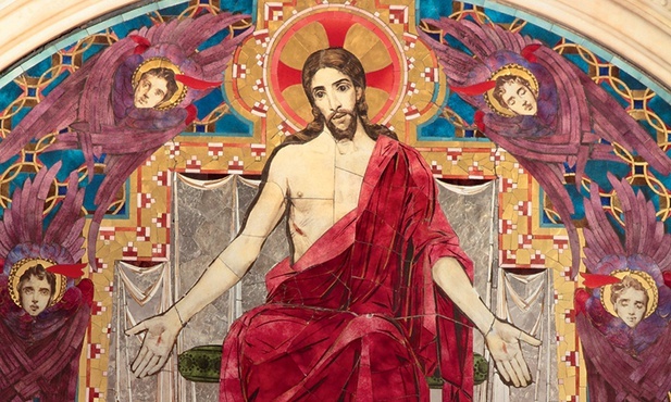 Chrystus sędzia, fragment mozaiki z kaplicy Wszystkich Świętych w katedrze westminsterskiej.