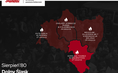 Mapa ukazująca główne strajki na Dolnym Śląsku.