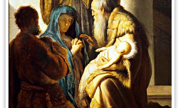 Rembrandt Harmenszoon van Rijn "Symeon i Anna w świątyni", olej na desce, 1627 r. Kunsthalle, Hamburg