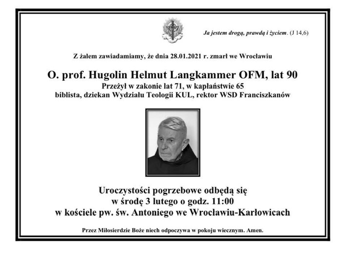Nie żyje wybitny biblista - o. prof. Hugolin Langkammer OFM