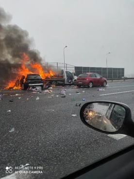 Gliwice. Wypadek i pożar na autostradzie A4