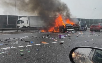 Gliwice. Wypadek i pożar na autostradzie A4