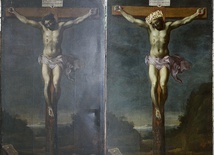 Dzieło „Ukrzyżowanie”  przed (z lewej) i po renowacji.