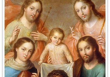 Andrés López "Trójca niebiańska i trójca ziemska" olej na blasze, II poł. XVIII w. Narodowe Muzeum Sztuki, Meksyk