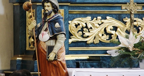 Figura św. Jakuba Apostoła w skaryszewskiej świątyni.