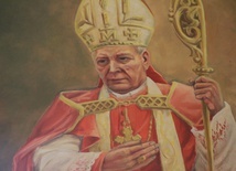 Bł. kard. Stefan Wyszyński - malowidło w prezbiterium kościoła parafialnego w Lekowie k. Ciechanowa.