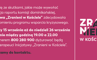 Inicjatywa "Zranieni w Kościele": Ruszył program wsparcia kryzysowego dla dotkniętych przemocą w Kościele