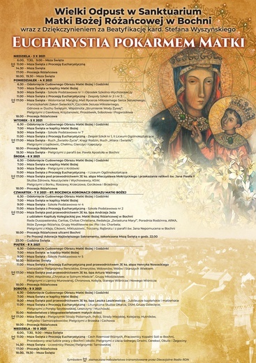 Plakat i program tygodniowego odpustu w sanktuarium MB Różańcowej w Bochni. 