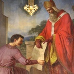 Pałuki. Św. Gotard, biskup - patron parafii (detal z ołtarza głównego)