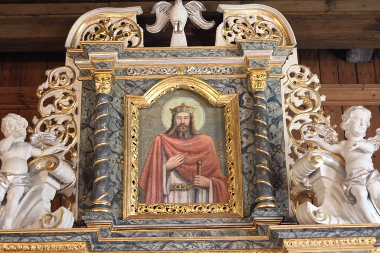 Kraszewo k. Ciechanowa. Św. Zygmunt, król i męczennik - patron parafii (detal z ołtarza głównego)