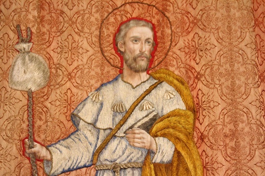 Koziebrody. Św. Jakub Apostoł - patron parafii na procesyjnej przedwojennej chorągwi