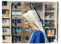 52-letni artysta przedstawia migawki z życia miasta,  wśród których nie brakuje nawiązań do katolicyzmu.