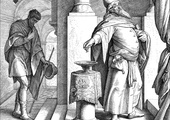 Faryzeusz i celnik w świątyni, rycina z Biblii w obrazach Juliusa Schnorra von Carolsfeld, 1860 r.