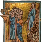 William de Brailes, Izraelici oddają cześć złotemu cielcowi, miniatura z cyklu ilustracji do Biblii, ok. 1250 r.