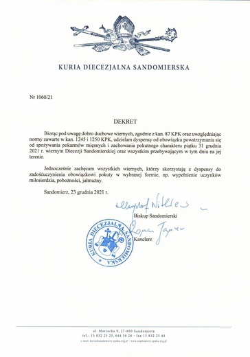 Dekret biskupa sandomierskiego.