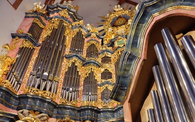 To klasyczne przedstawienie typowego śląskiego barokowego instrumentu. Dwie wieże pedałowe po bokach. Na górze w centrum Gloria z tetragramem i anielska orkiestra.