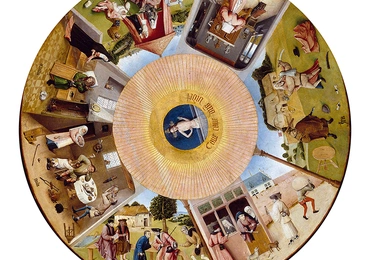 Hieronymus Bosch, „Siedem grzechów głównych”, olej na blacie stołu, ok. 1480,  Muzeum Prado, Madryt.