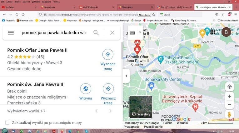 "Pomnik Ofiar Jana Pawła II" - fałszywe określenie w Mapach Googla