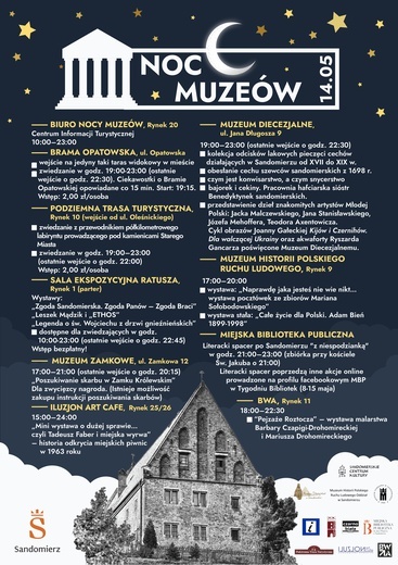Plakat Nocy Muzeów w Sandomierzu.