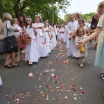 Procesja eucharystyczna z wrocławskiego Kozanowa na Pilczyce z kwietnymi dywanami