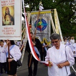 Procesja eucharystyczna z wrocławskiego Kozanowa na Pilczyce z kwietnymi dywanami