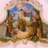 ▲	Przybycie franciszkanów na Górę Świętej Anny – polichromia Georga Mitschke.