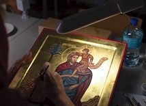 ▲	Oblicze św. Krzysztofa stworzone przez uczestniczkę zajęć.