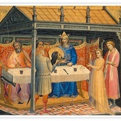 Lorenzo Monaco
Uczta Heroda 
tempera 
i złoto na desce, 
1387–1388 Luwr, Paryż