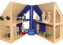 Nowoczesny domek  dla lalek połączony z grą edukacyjną, rozwijającą kompetencje dzieci – praca Agnieszki Pluszczewicz.