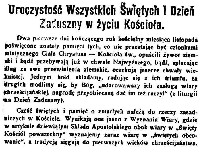 Cześć świętych i pamięć o zmarłych