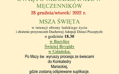 Solidarni z życiem - zaproszenie na święto Młodzianków Męczenników