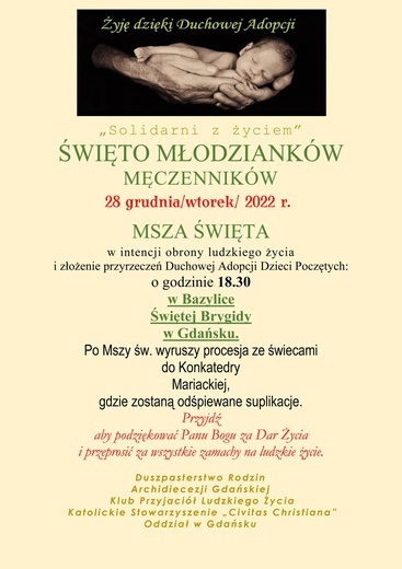 Solidarni z życiem - zaproszenie na święto Młodzianków Męczenników