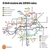 ▲	Do 2050 r. mamy mieć do dyspozycji aż pięć linii metra, ale żadna z nich nie dotrze na intensywnie rozbudowaną w kierunku Marek część Białołęki.