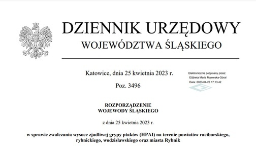 Śląskie. Powiaty raciborski, rybnicki i wodzisławski obszarami zagrożonymi wysoce zjadliwą grypą ptaków