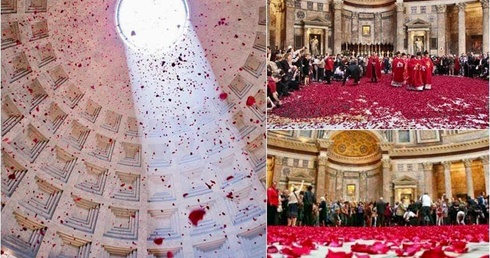 Deszcz płatków róż w uroczystość Zesłania Ducha Świętego w Rzymie i Wiedniu
