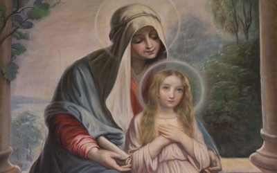 Św. Anna wychowuje Maryję (malowidło autorstwa Władysława Drapiewskiego w kościele parafialnym w Żałem k. Rypina).