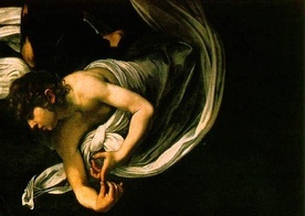 Caravaggio, Natchnienie św. Mateusza - fragment.
