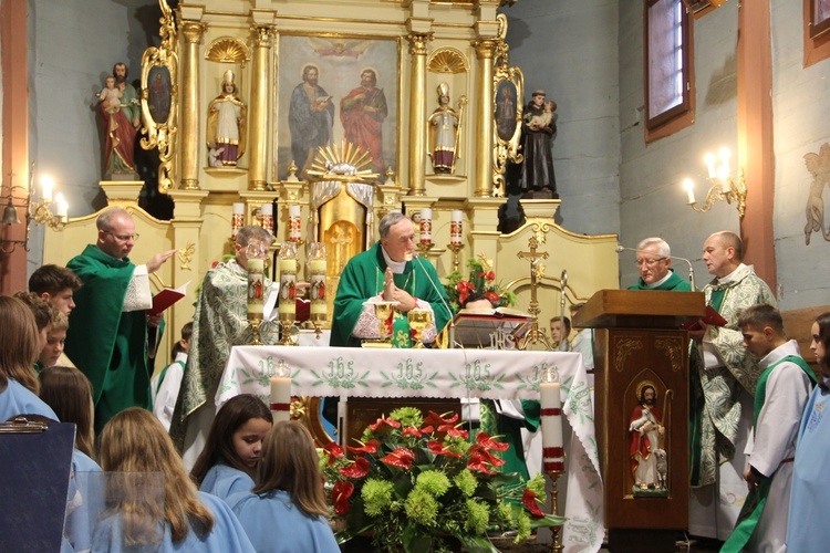 Pogwizdów. Poświęcenie groty Matki Bożej, plenerowej drogi krzyżowej i domu parafialnego