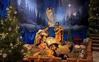 Szopka bożonarodzeniowa w kościele Podwyższenia Krzyża Świętego w Opocznie.