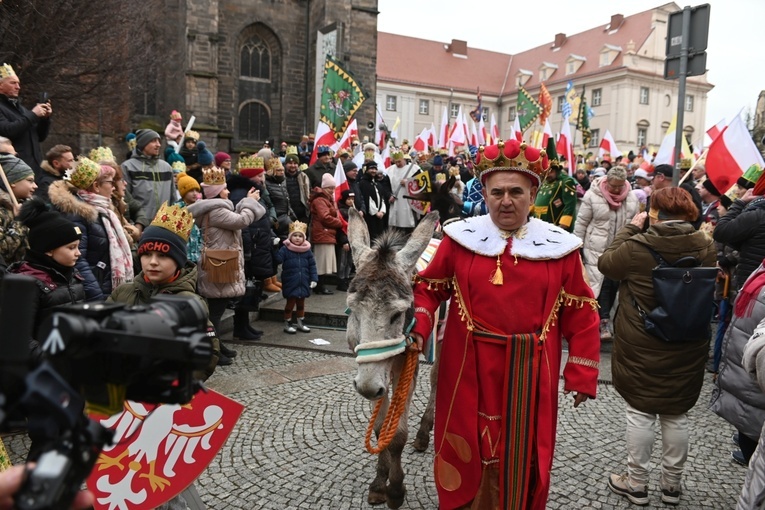 Orszak Trzech Króli 2023 w Świdnicy. Tradycyjnie z osiołkami