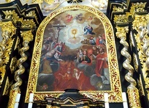 „Adoracja Najświętszego Sakramentu” – barokowy obraz z ołtarza wotywnego Bractwa Bożego Ciała (kościół Wszystkich Świętych, Gliwice).