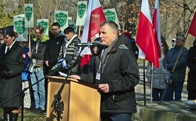 Przemysław Lazarowicz, wnuk niezłomnego, bronił dobrego imienia wojowników podziemia antykomunistycznego na uroczystościach.