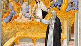 Giovanni di Paolo „Mistyczne zaślubiny św. Katarzyny ze Sieny”, tempera na desce,  ok. 1460 roku.