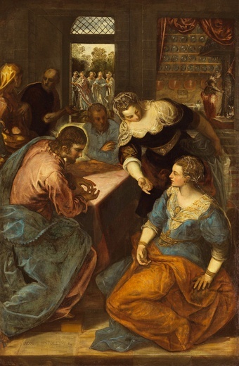 Jacopo Comin, zwany Tintoretto
CHRYSTUS W DOMU MARII I MARTY
 olej na płótnie, ok. 1580
Stara Pinakoteka, Monachium