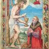 Modlitewnik króla Zygmunta I  z 1524 roku. Miniatura Stanisława Samostrzelnika przedstawia monarchę przyjmującego Komunię św. z rąk umęczonego Chrystusa.