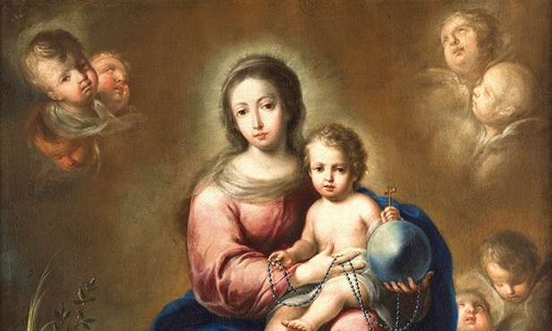 Domingo Martínez Matka Boża Różańcowa olej na płótnie, ok. 1720 Muzeum Sztuk Pięknych, Sewilla